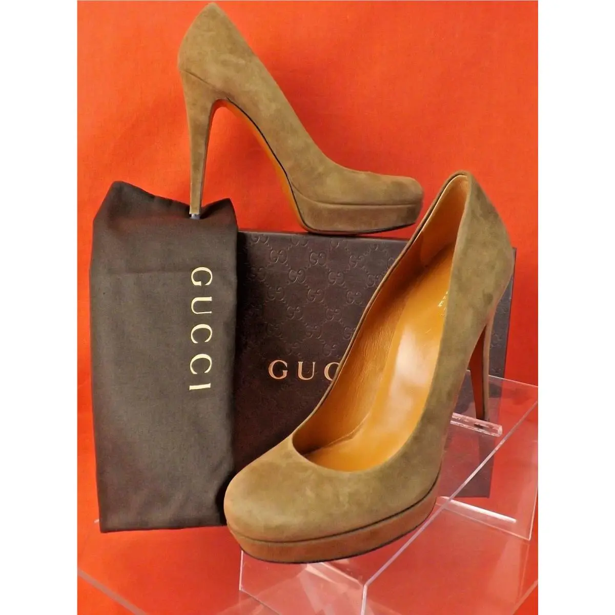 Beige Brown Suede Betty Round Toe Platform Pumps 39.5 269702 by Gucci