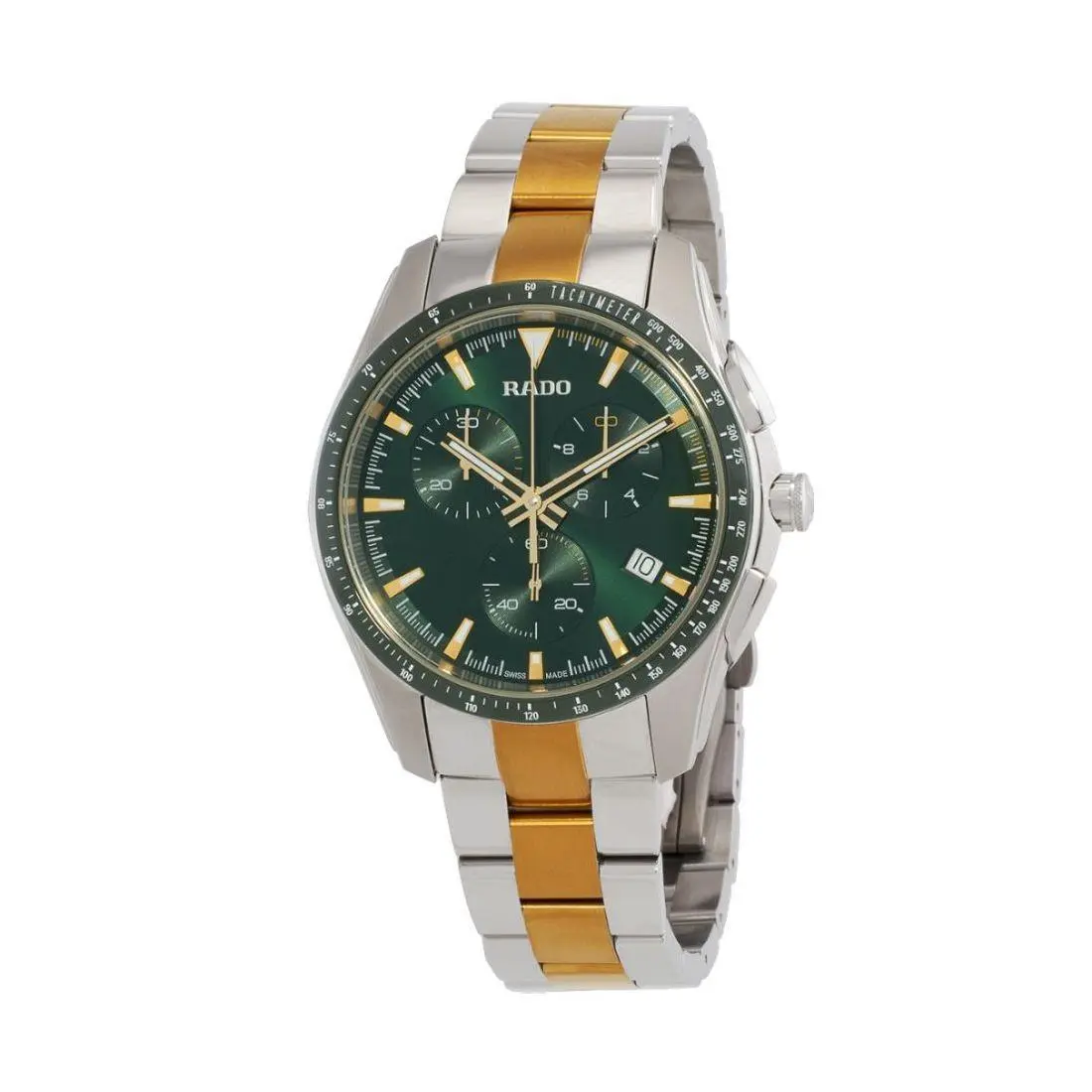 Rado Hyperchrome Men`s Chronograph Green Dial Two-tone Quartz Watch R32259323 - Face: Green, Dial: Green, Band: Two-Tone