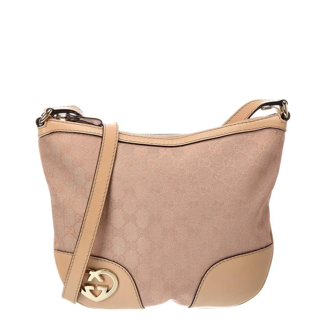 Gucci Beige Lambskin Leather Gg Tote Pre-loved Women`s
