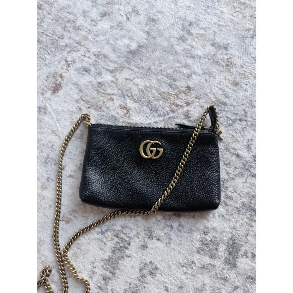 Gucci GG Marmont Zip Closure Shoulder Bag Small Black Leather