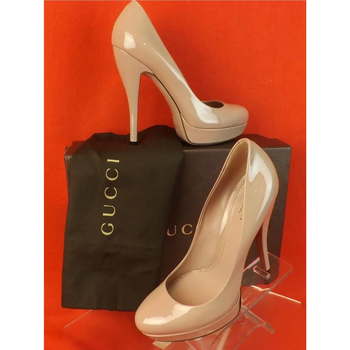 Beige Patent Leather Lisbeth Platform Pumps 309995 39.5 by Gucci