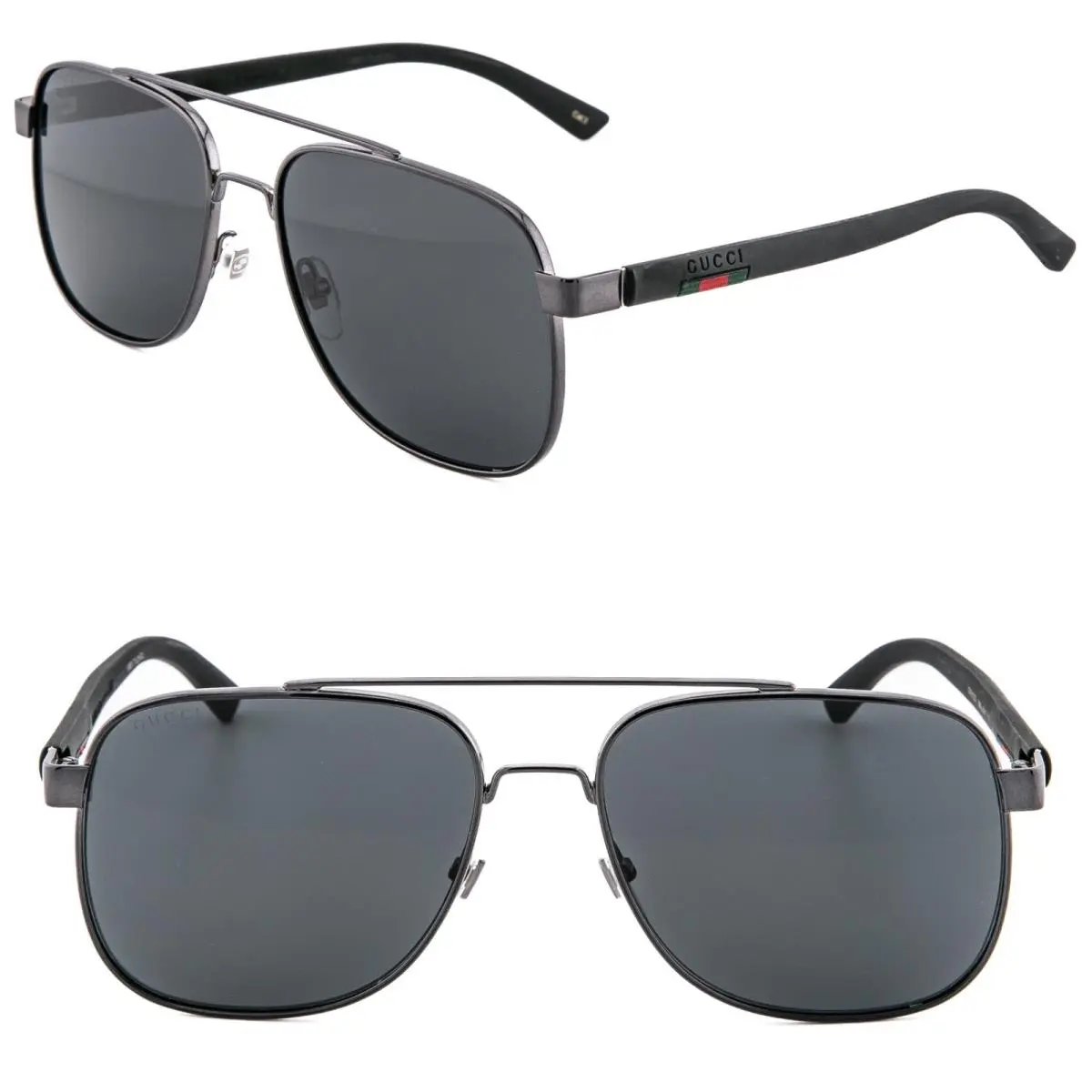 Gucci Stripe 0422 Black Rubber Square Navigator Unisex Sunglasses GG0422S 001