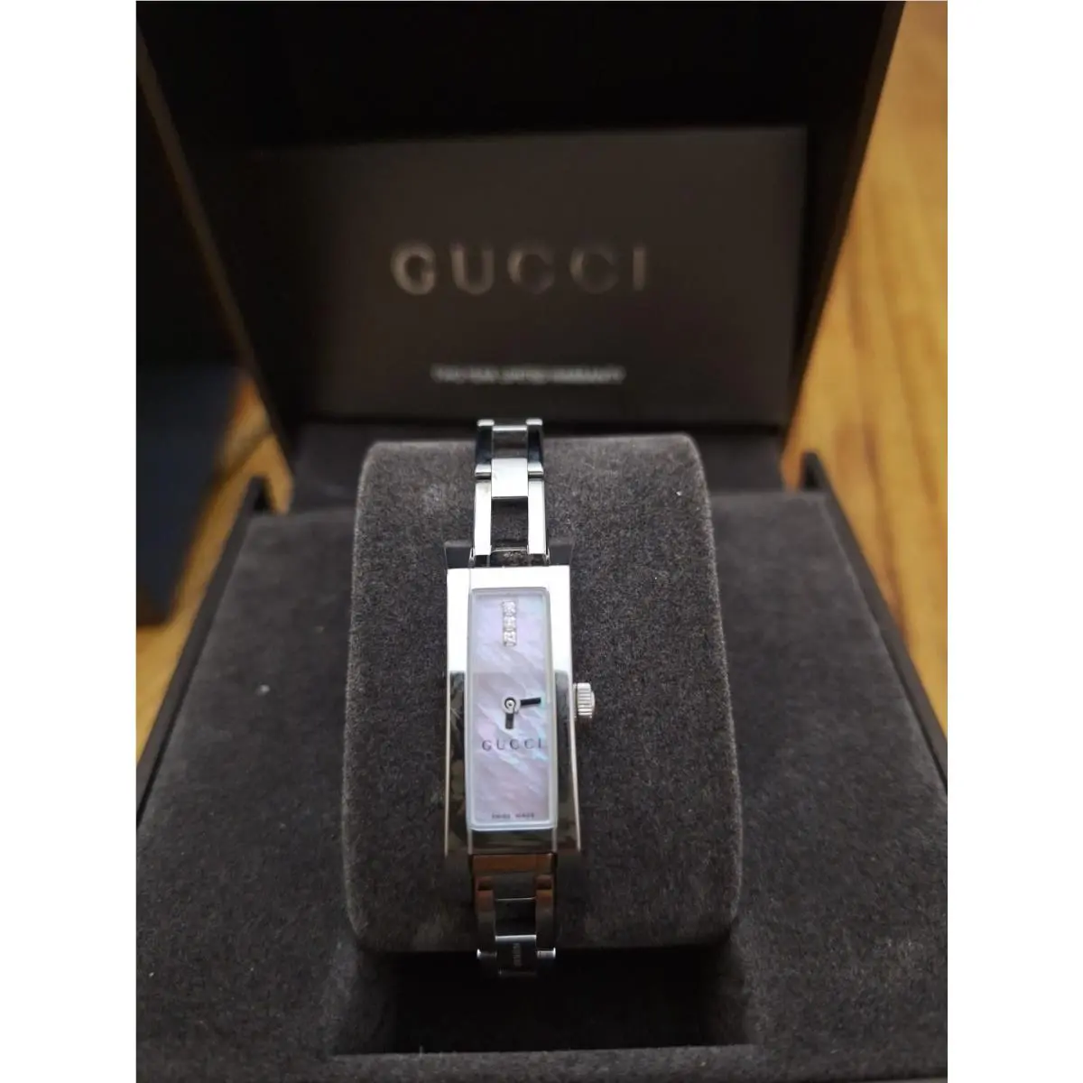G-link YA110515 Ladies Quartz Watch Pink Shell Dial Diamonds SS 13mm by Gucci