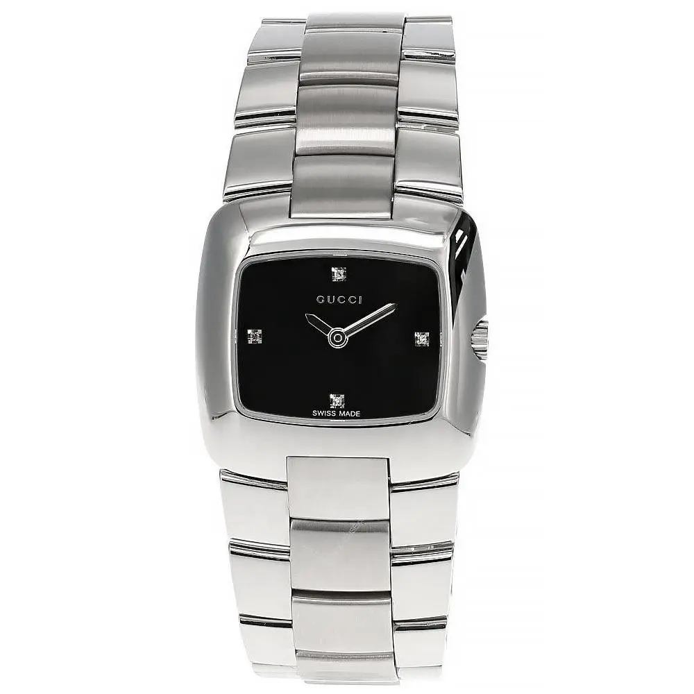 Quartz 29mm Black Square Diamond Dial SS Women`s Watch 8500L.0022208 by Gucci