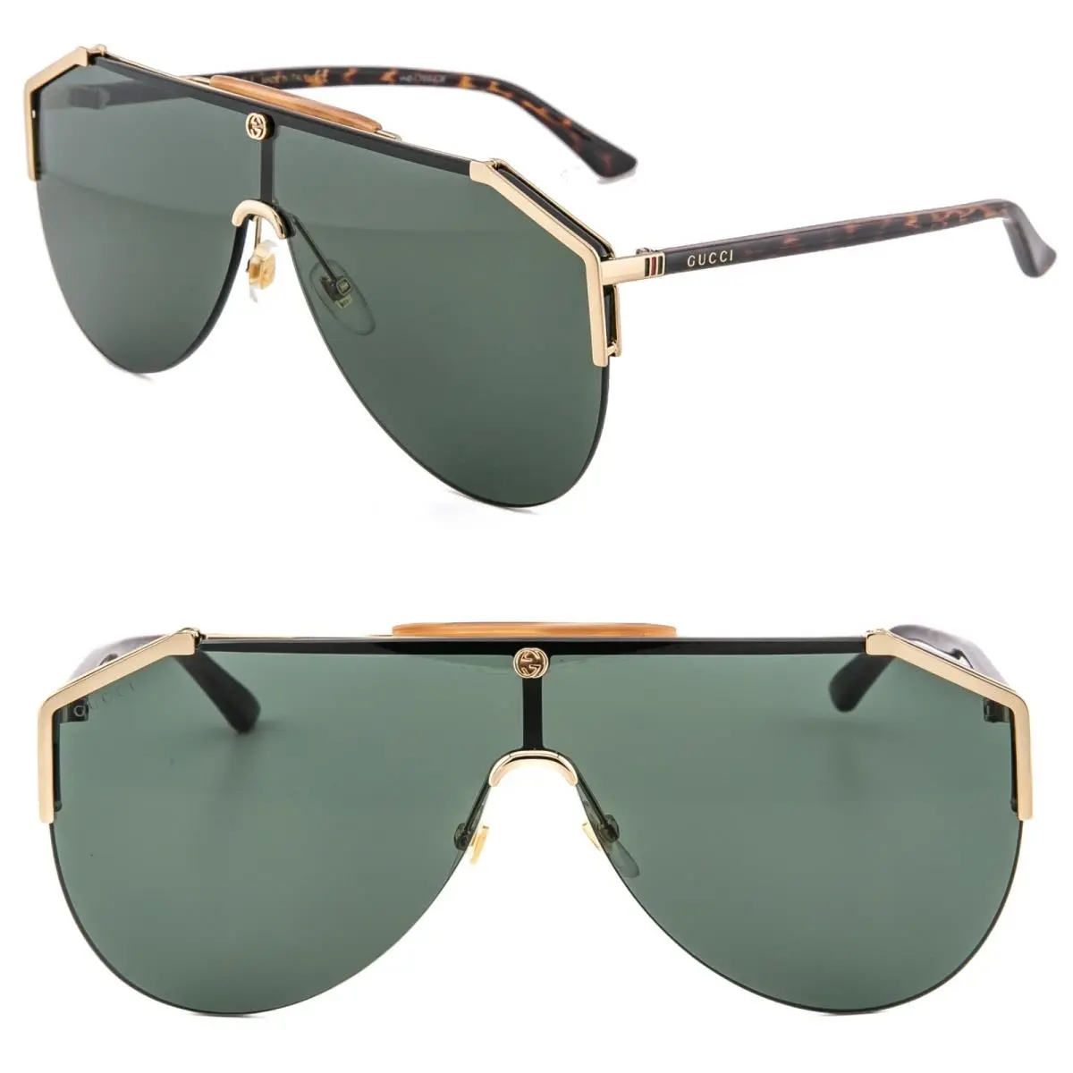 Gucci Stripe 0584 Brown Havana Rimless Pilot Mask Unisex Sunglasses GG0584S 002