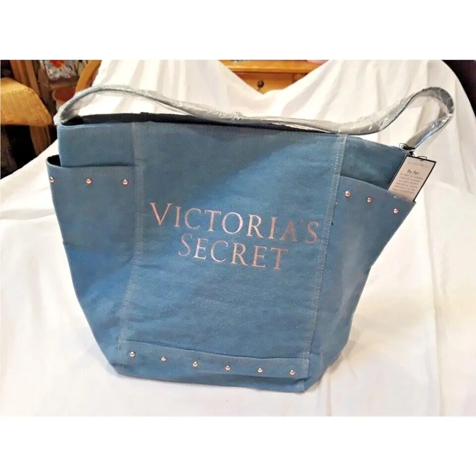 Victorias Secret Denim Blue Tote with Rosegold Colored Studs