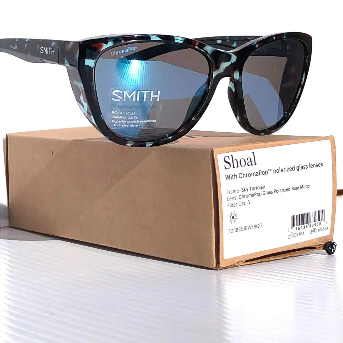 Smith Optics Shoal Sky Tortoise w Polarized Blue Glass Lens Sunglass