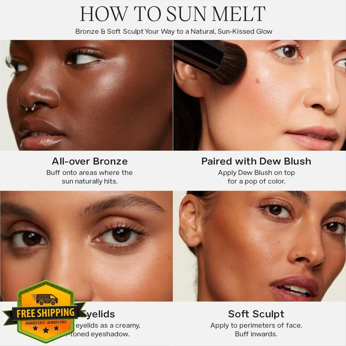 Sun Melt Cream Bronzer Medium Bronze 1 oz Face Contour Balm by Saie