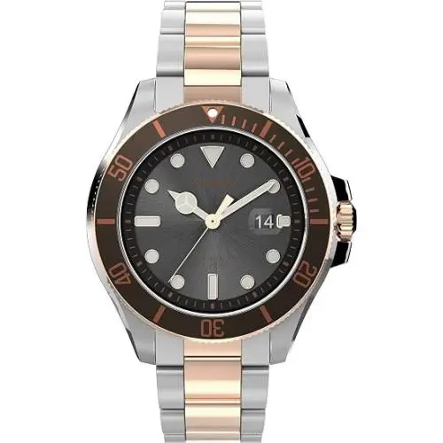 Timex Harborside Coast Quartz Black Dial Men`s Watch TW2V42100VQ - Dial: Black, Band: Two-tone (Silver-tone and )Rose Gold-tone, Bezel: Silver-tone