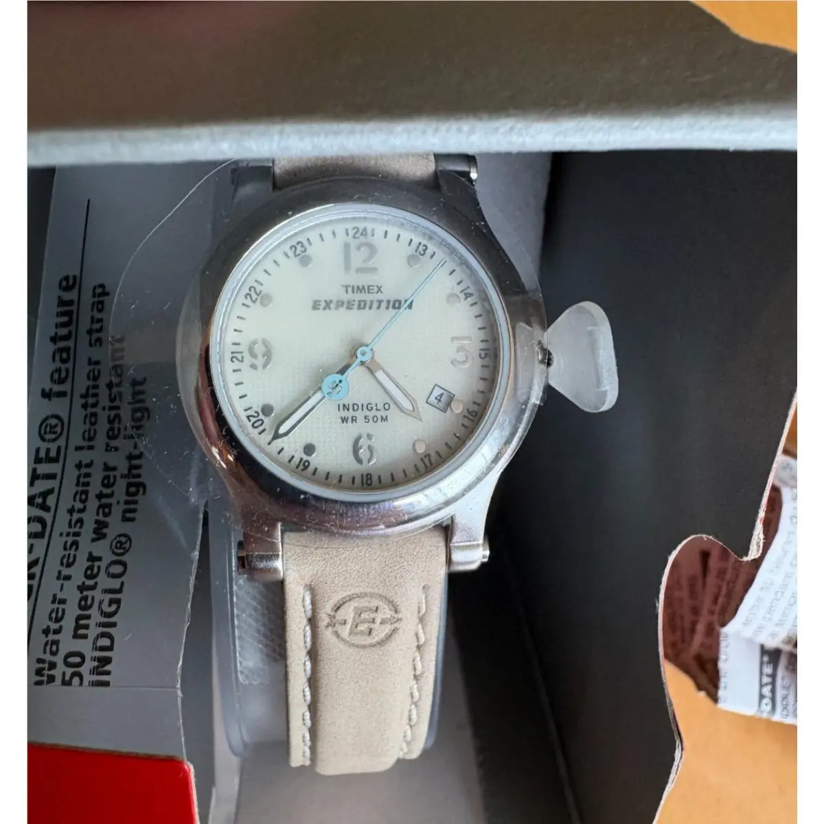 Women`s Expedition Indiglo Watch Light Tan Leather Strap WR 50M T49813 by Timex