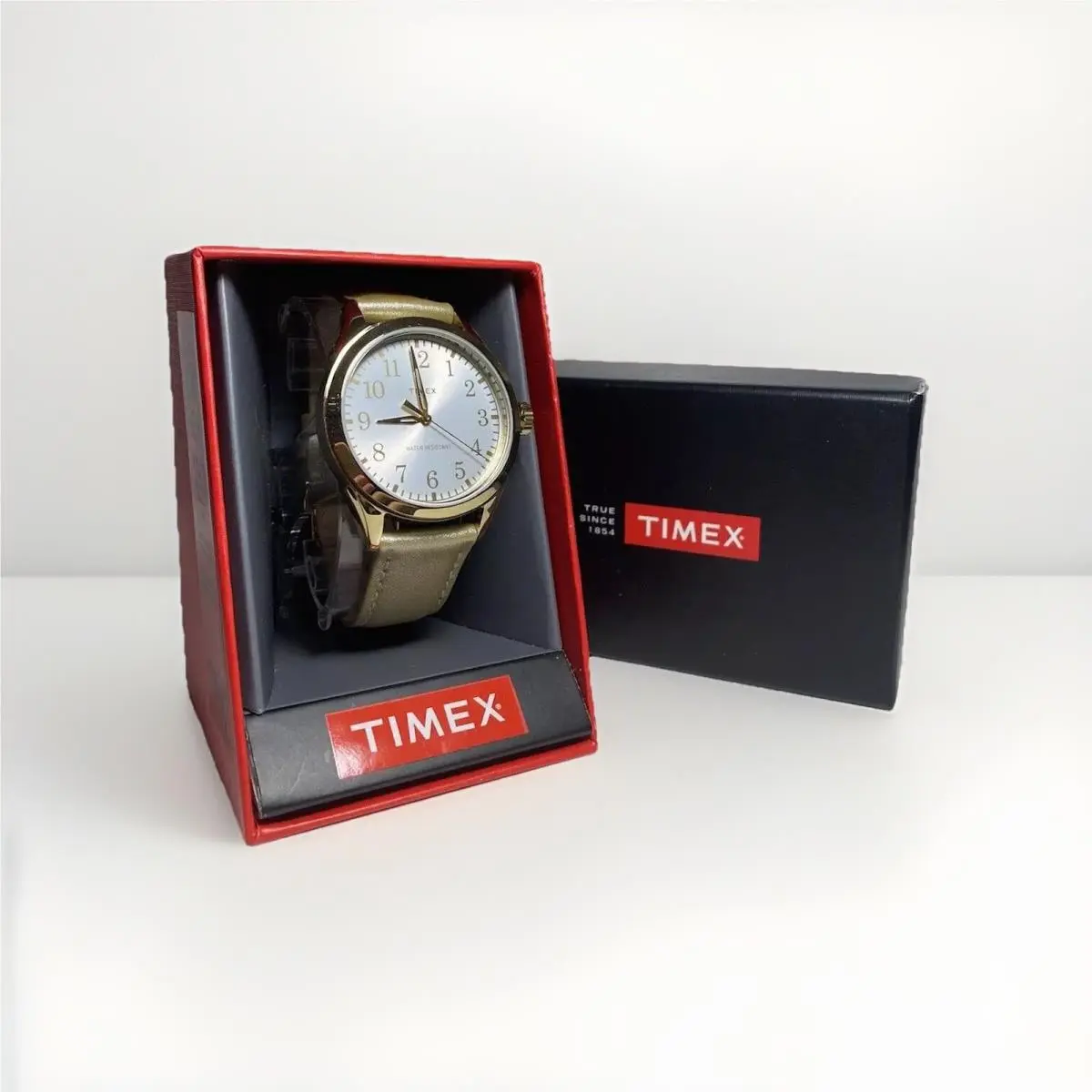 Gold Watch Unisex Leather Strap with Dual Full Markers Face Timex w/ Box