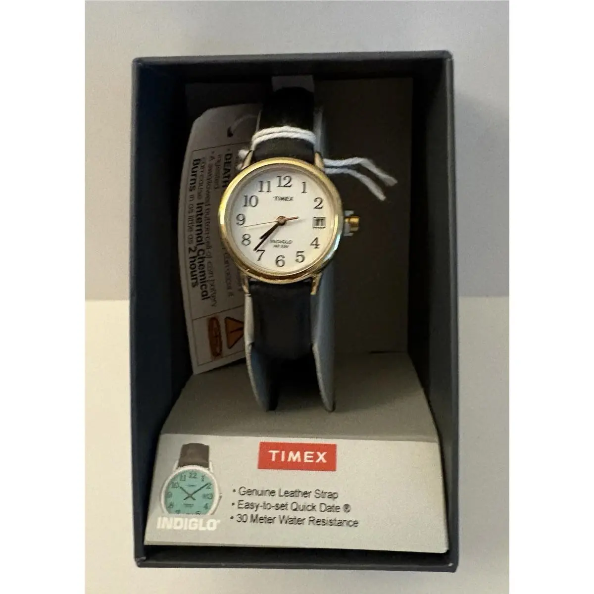 Women`s Watch Easy Reader Quartz White Dial Black Leather Strap T2H341 by Timex