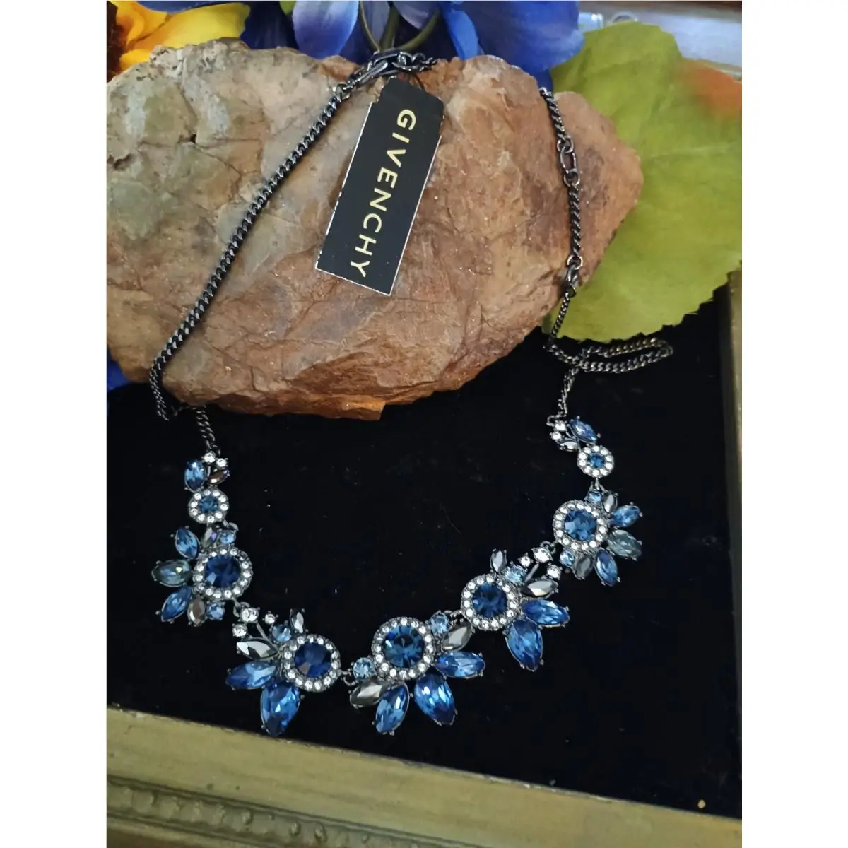 Montana Blue Crystal Jappaned Metal Couture Designer Signed by Givenchy