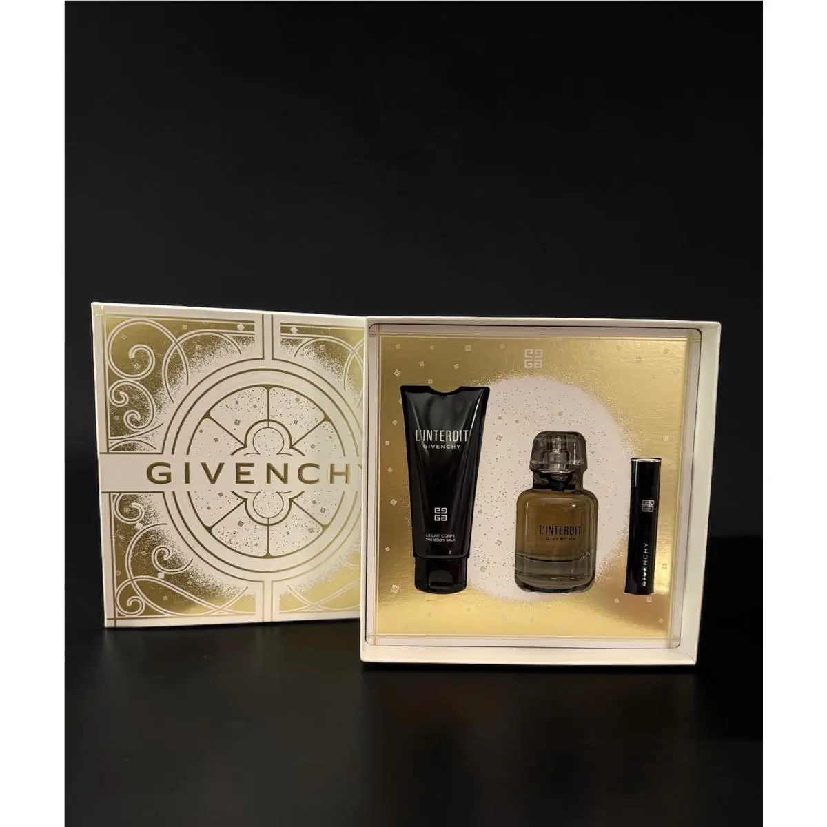 Givenchy L`interdit Set Eau de Parfum 1.7 oz The Body Milk Black Mascara
