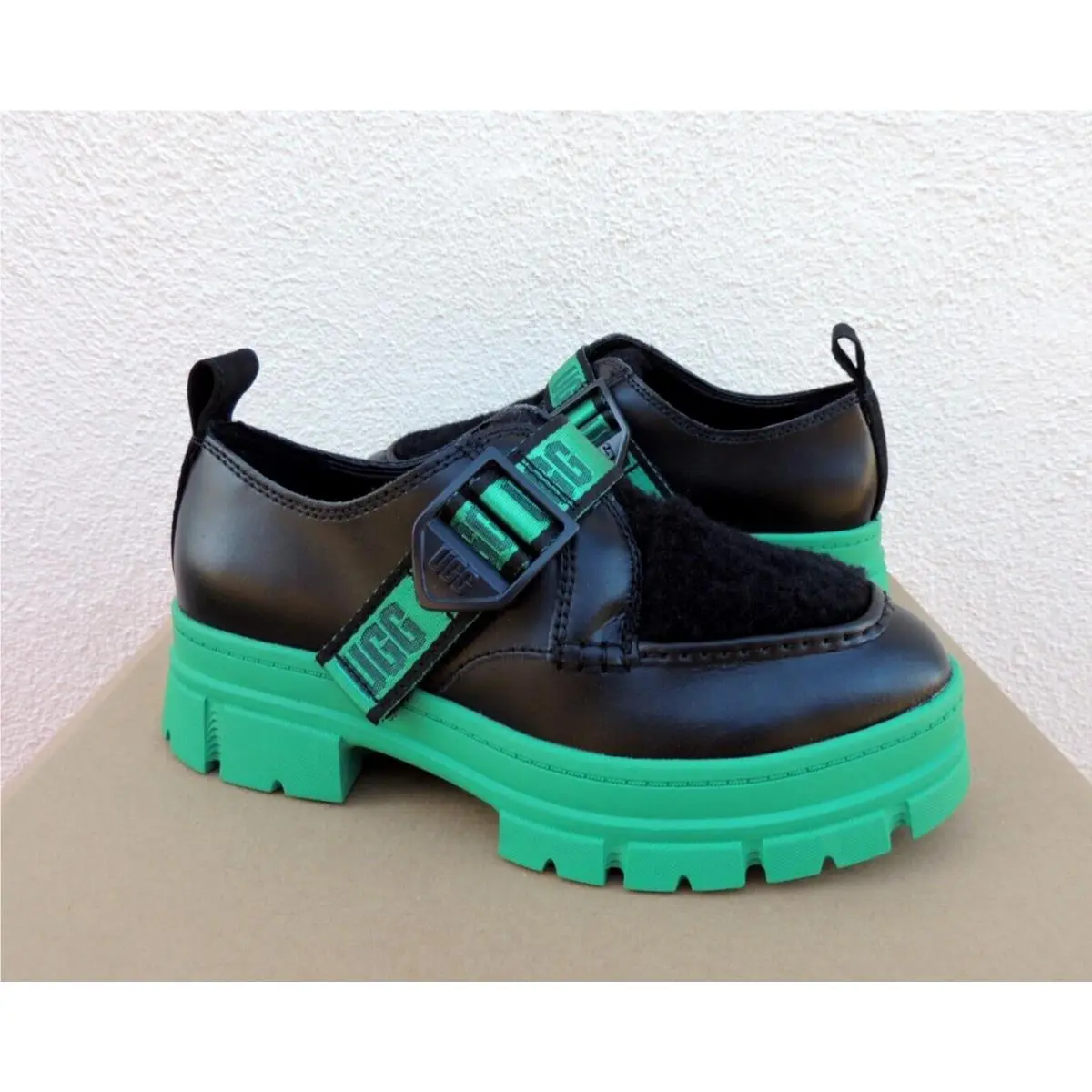 Ugg Ashton Plush Leather/ Wool Block Platform Shoes Women US 9.5/ Eur 40.5