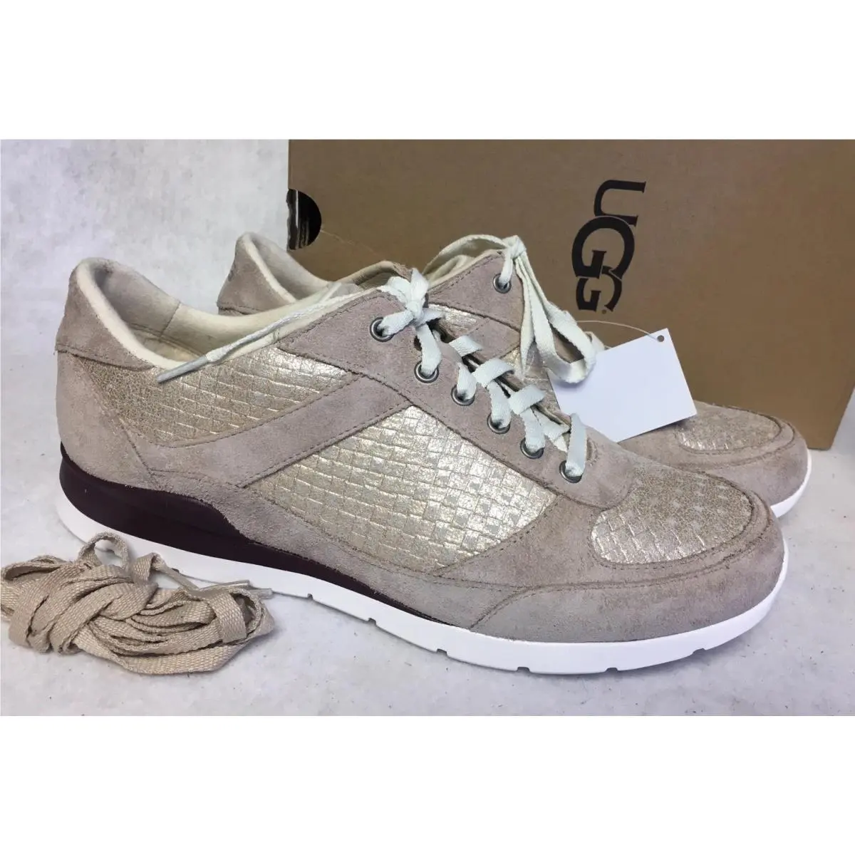 Ugg Avelyn Metallic Basket Leather Sneaker Soft Gold Women`s 1011889 Size 11