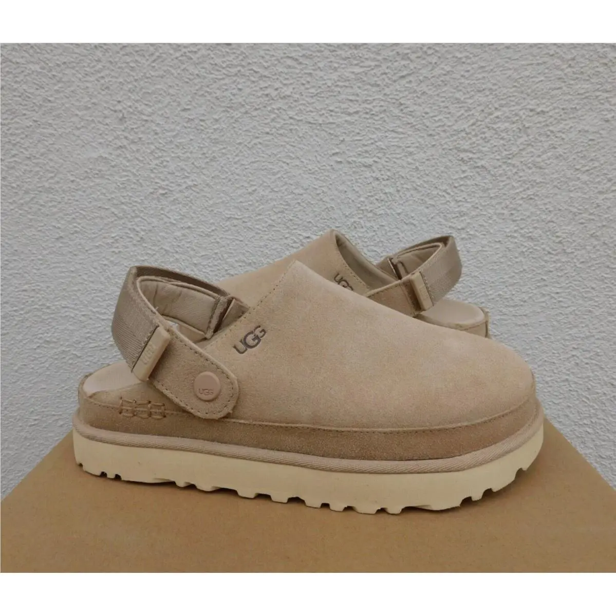 Ugg Driftwood Goldenstar Clog Suede Platform Sandals Women US 7/ Eur 38