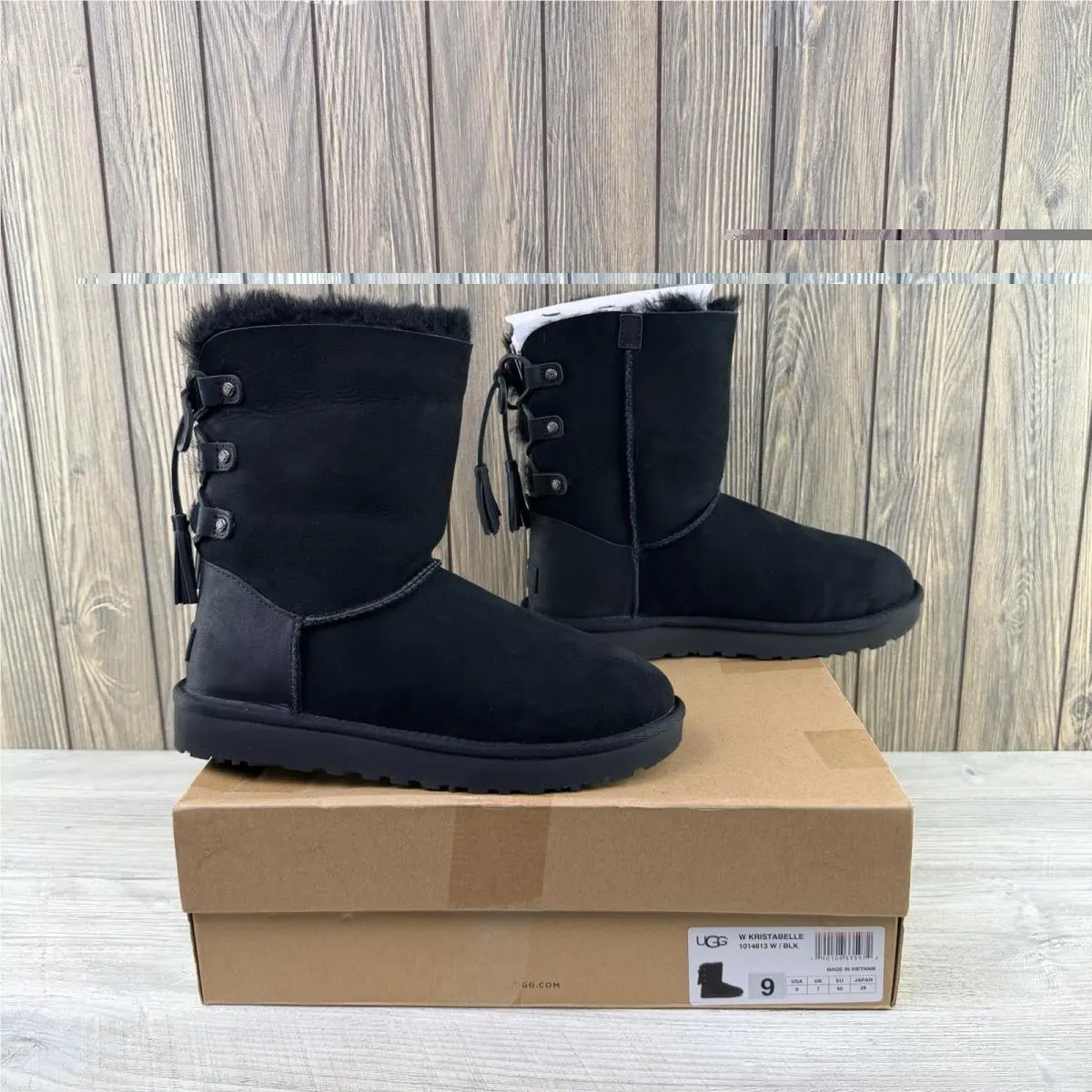 Ugg Kristabelle Black Boots Women’s Size 9 Sheepskin Tassel 1014613 Winter