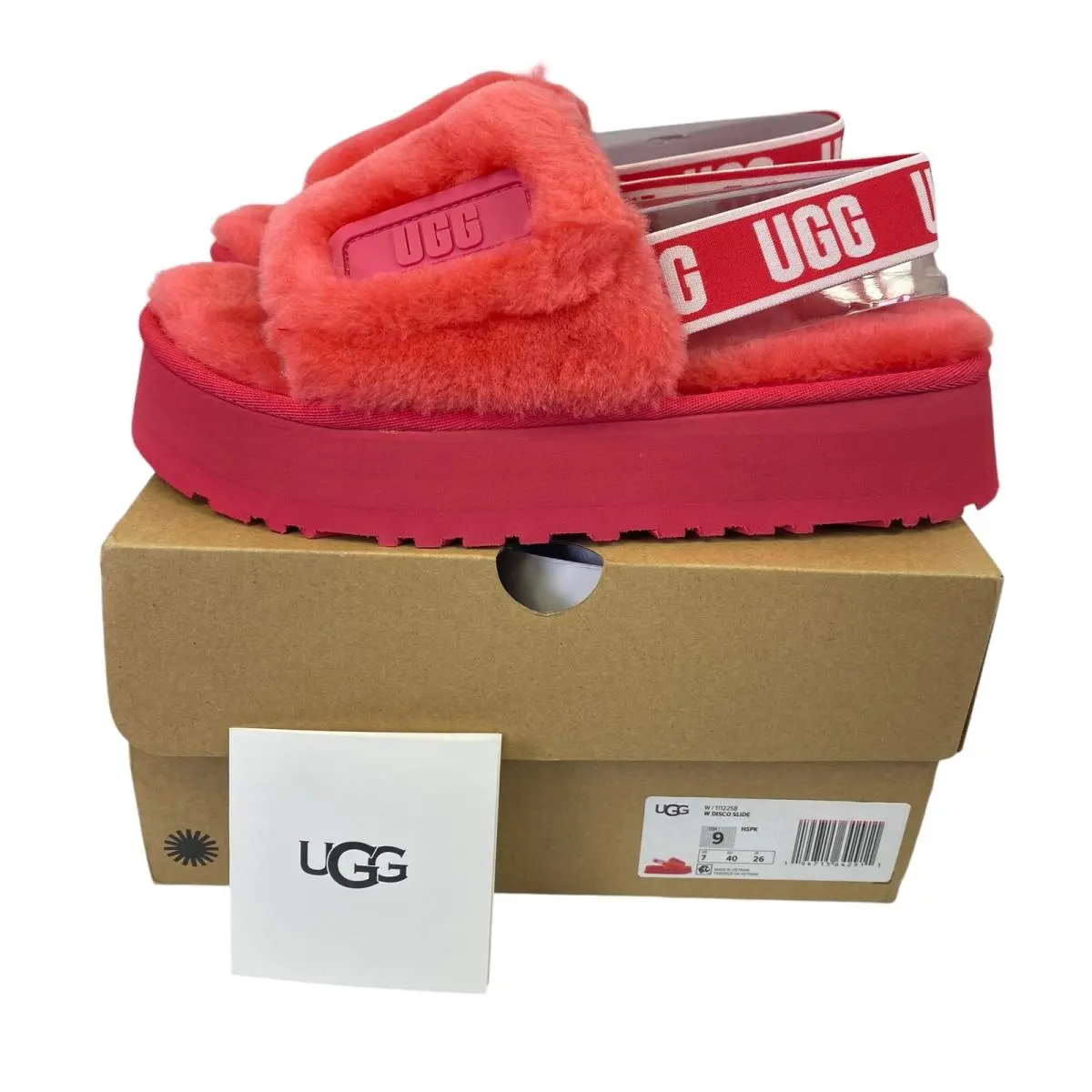 Ugg Disco Slide Slippers Women`s Soft Fluffy Shoes Sandals Pink