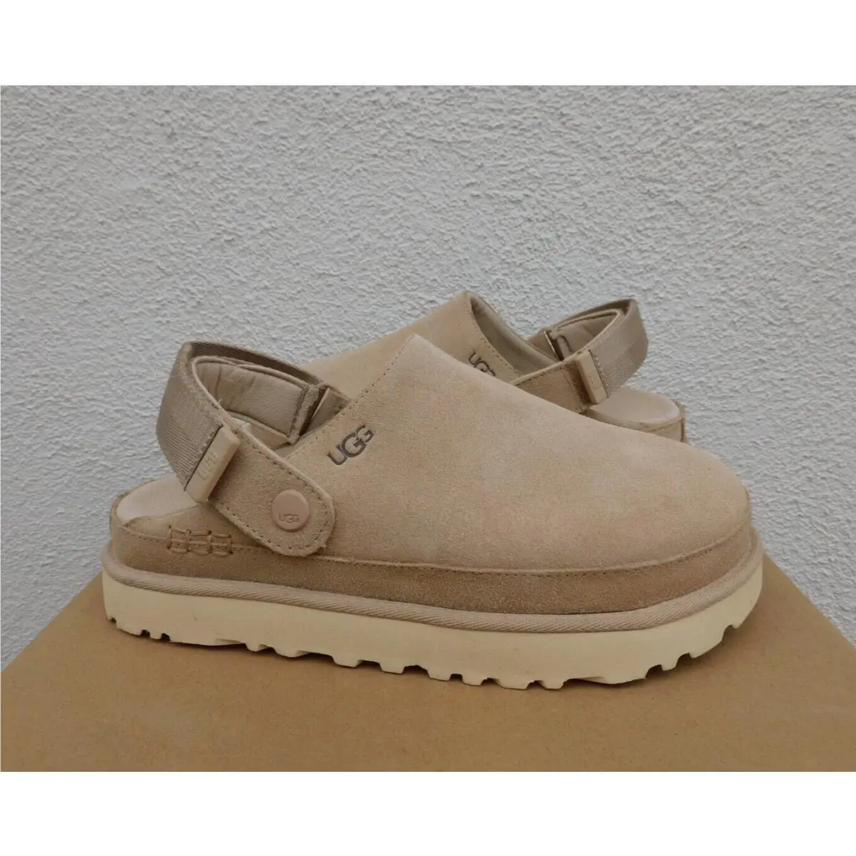 Ugg Driftwood Goldenstar Clog Suede Platform Sandals Women US 5/ Eur 36