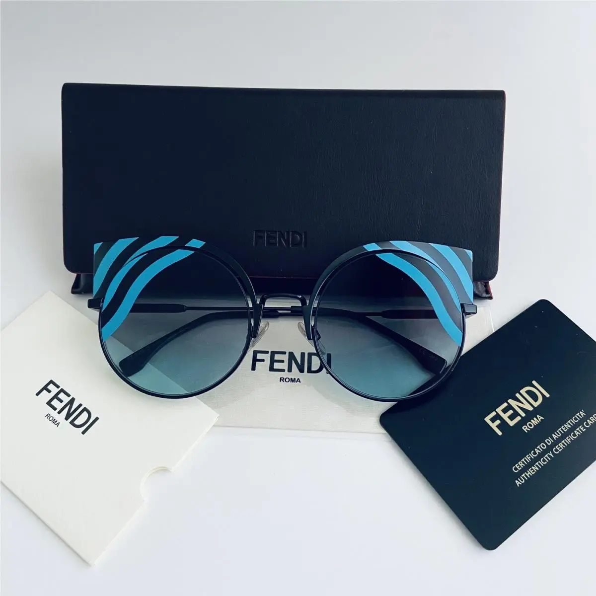 53mm Cat Eye Sunglasses Turquoise/black/ Blue by Fendi