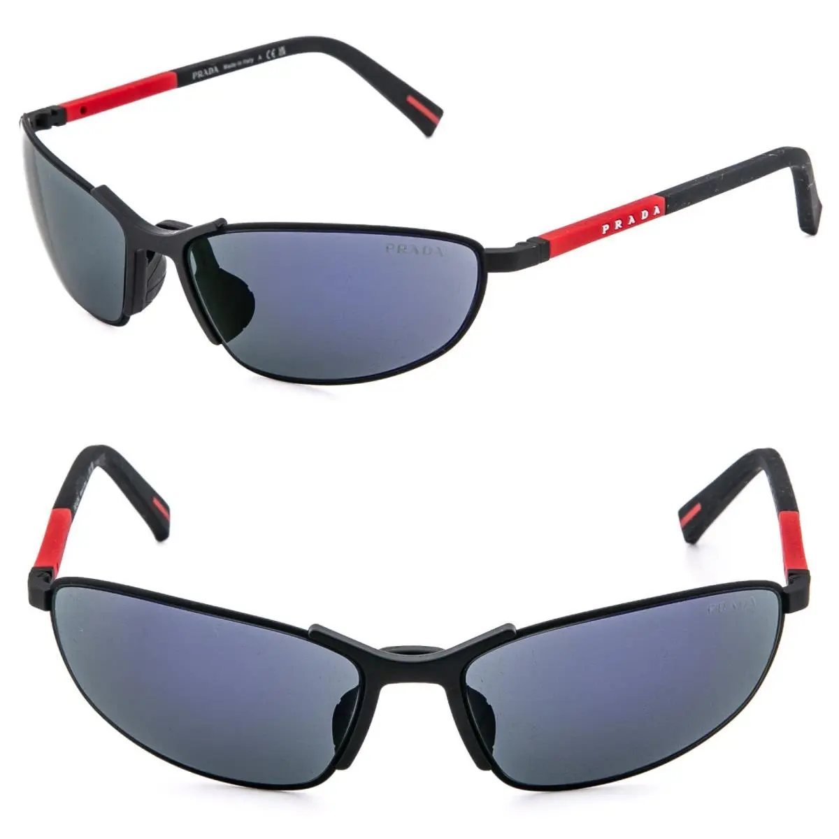 55Z Linea Rossa Sport Sunglass Black Blue Mirrored Narrow Wrap PS55ZS 55ZS by Prada