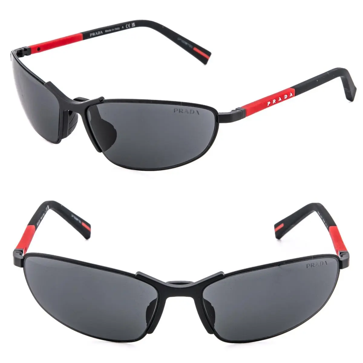 55Z Linea Rossa Sport Sunglass Black Red Stripe Narrow Wrap PS55ZS 55ZS by Prada