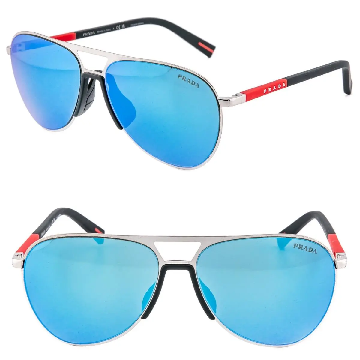 53Z Linea Rossa Sport Active Pilot Sunglass Black Blue Mirror PS53ZS 53ZS by Prada