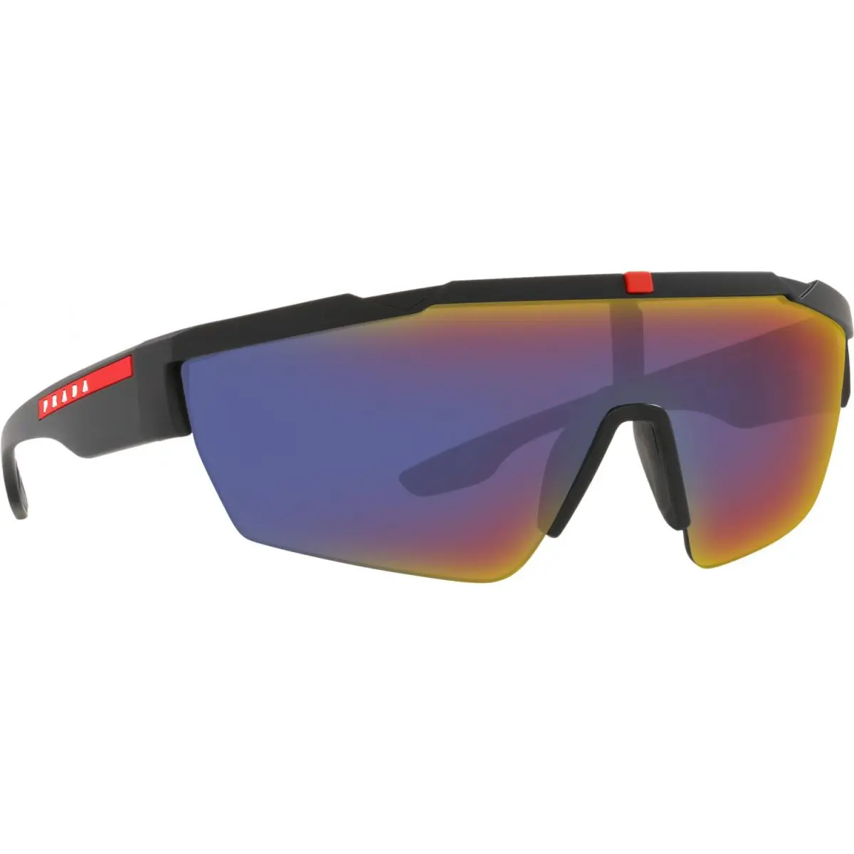 Prada PS03XS DG008F Linea Rossa Sunglasses Black Rubber Dark Grey Mirror Blue/re