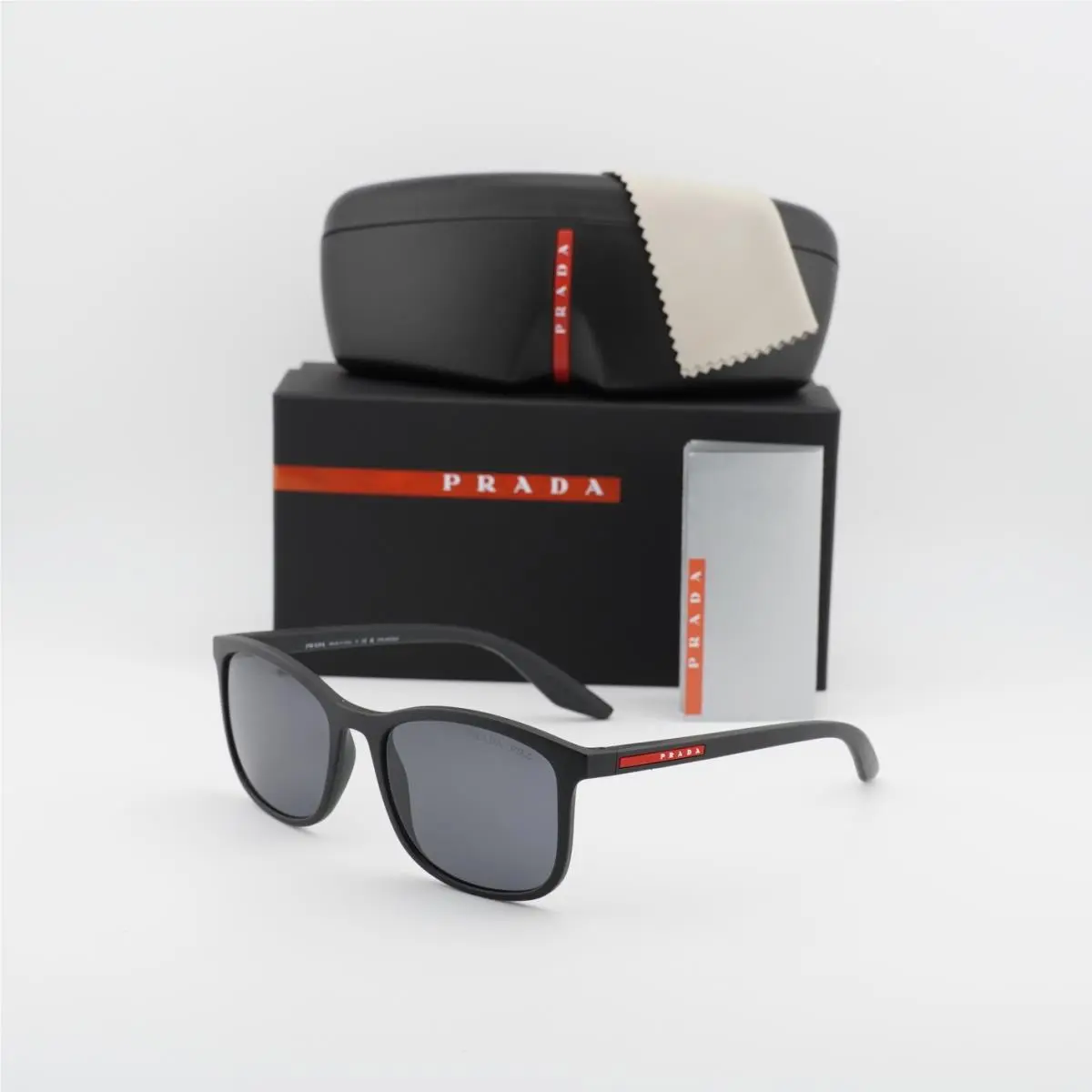 Prada PSA08S DG002G Rubbered Black/dark Grey Polarized 56-19-145 Sunglasses