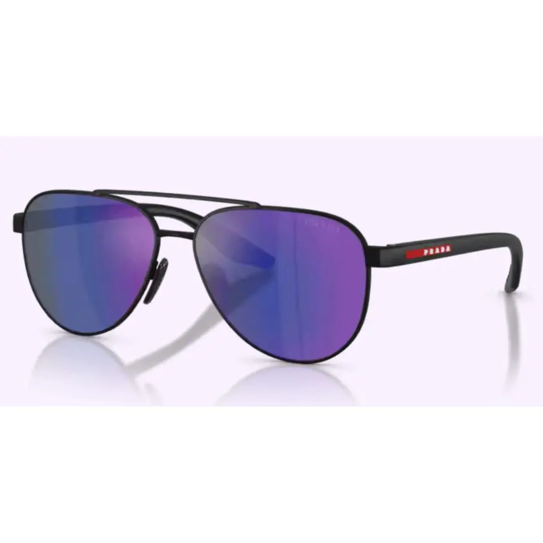 Prada Linea Rossa PS A52S DG005U Black Rubber Blue Mirror Violet Men`s 58 mm Sun