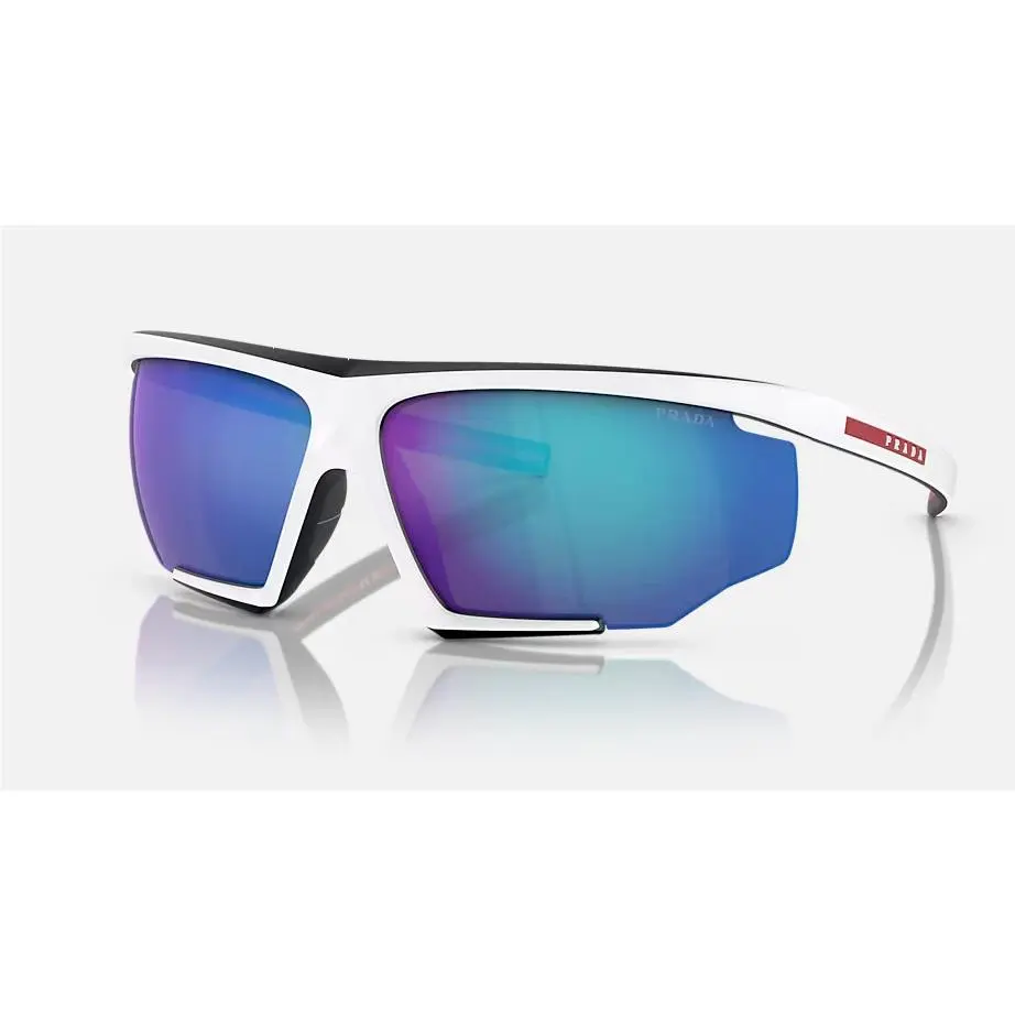 Prada Linea Rossa PS 07YS 15K08R White/ Black Blue Mirror Sunglasses 76-12