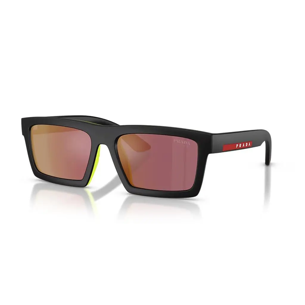 Sunglasses PSA07S 1BO10A Black Frame / Tuning Dark Grey Mirror Red 58mm by Prada