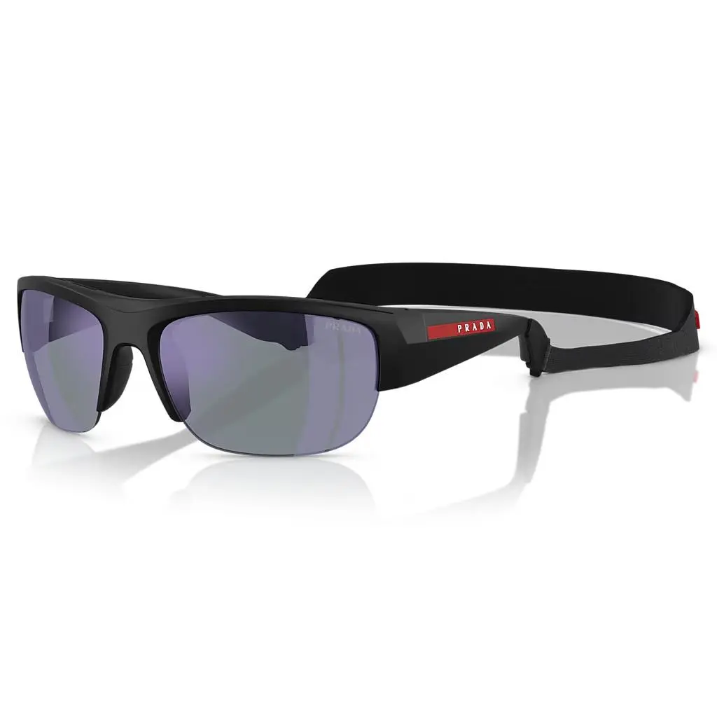 Sunglasses PSA01S 1BO10J Matte Black / Dark Blue Mirror Violet 69mm by Prada