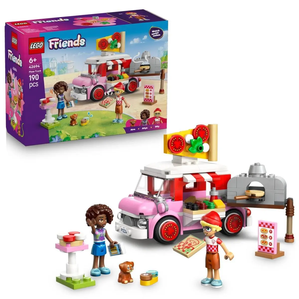 Lego Friends Pizza Truck Toy - Role-play Set w/ 2 Mini Dolls Pet Dog Figure P