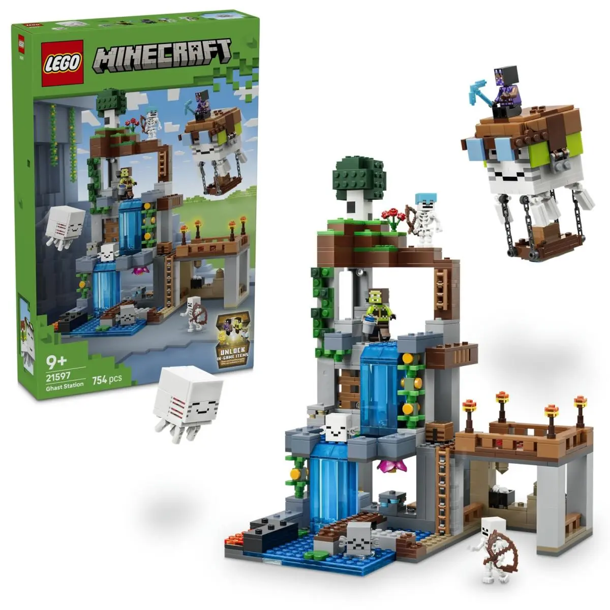 Lego Minecraft Ghast Station Toy - 8 Figures Incl. 2 Skeletons 4 Ghasts W/acce