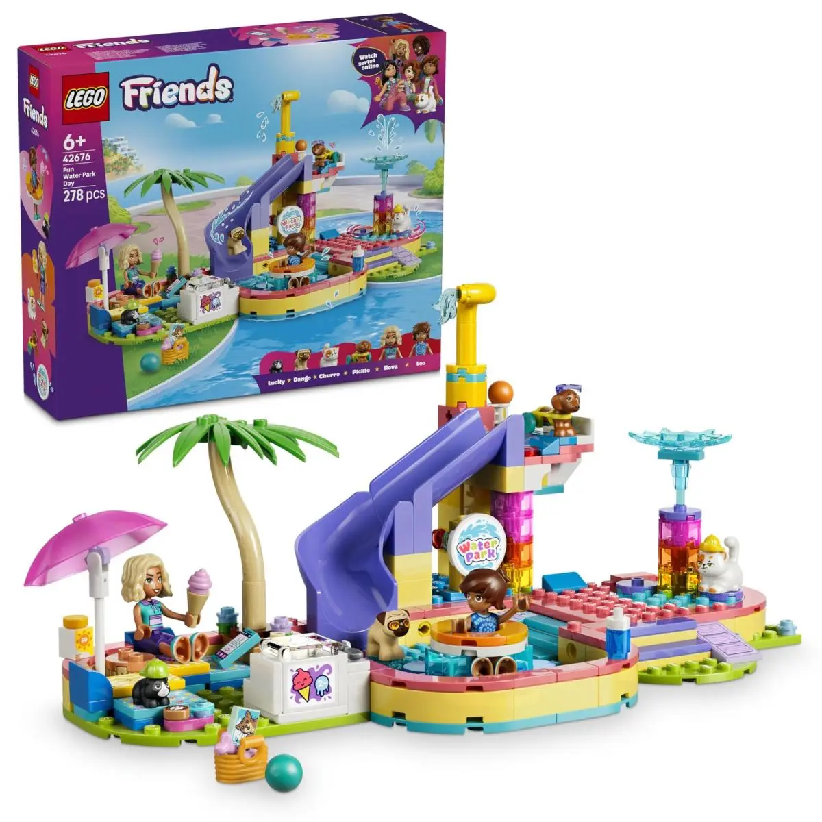 Lego Friends Fun Water Park Day - Miniature Toy Set W/slide 2 Mini Dolls 4 Ani