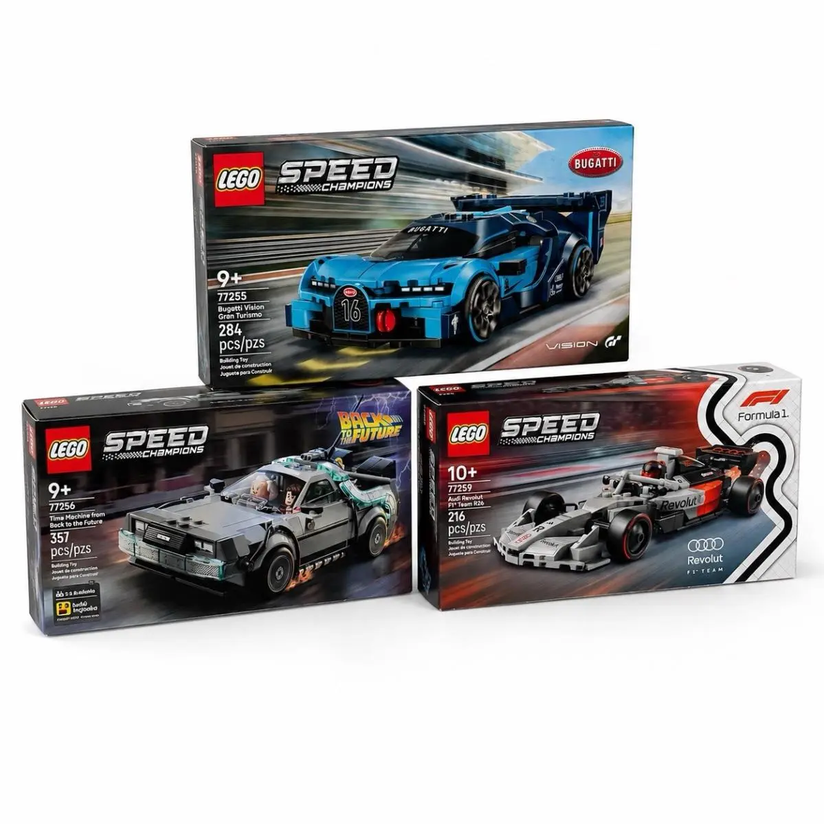 Lego Speed Champions Set of 3 Bugatti Back To The Future Audi F1