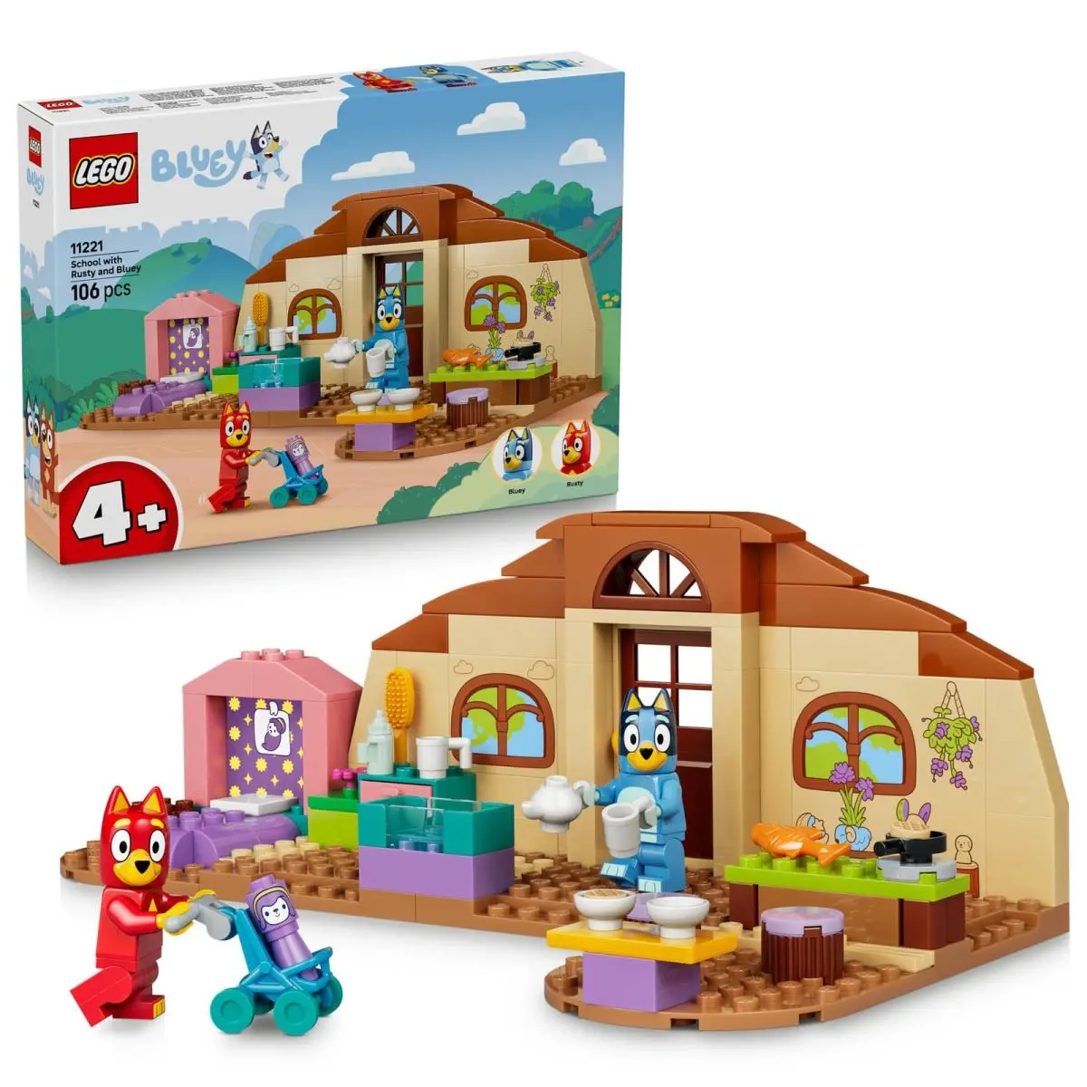 Lego Bluey School with Rusty and Bluey - Educational Toy W/kitchen Cafe 2 Mini