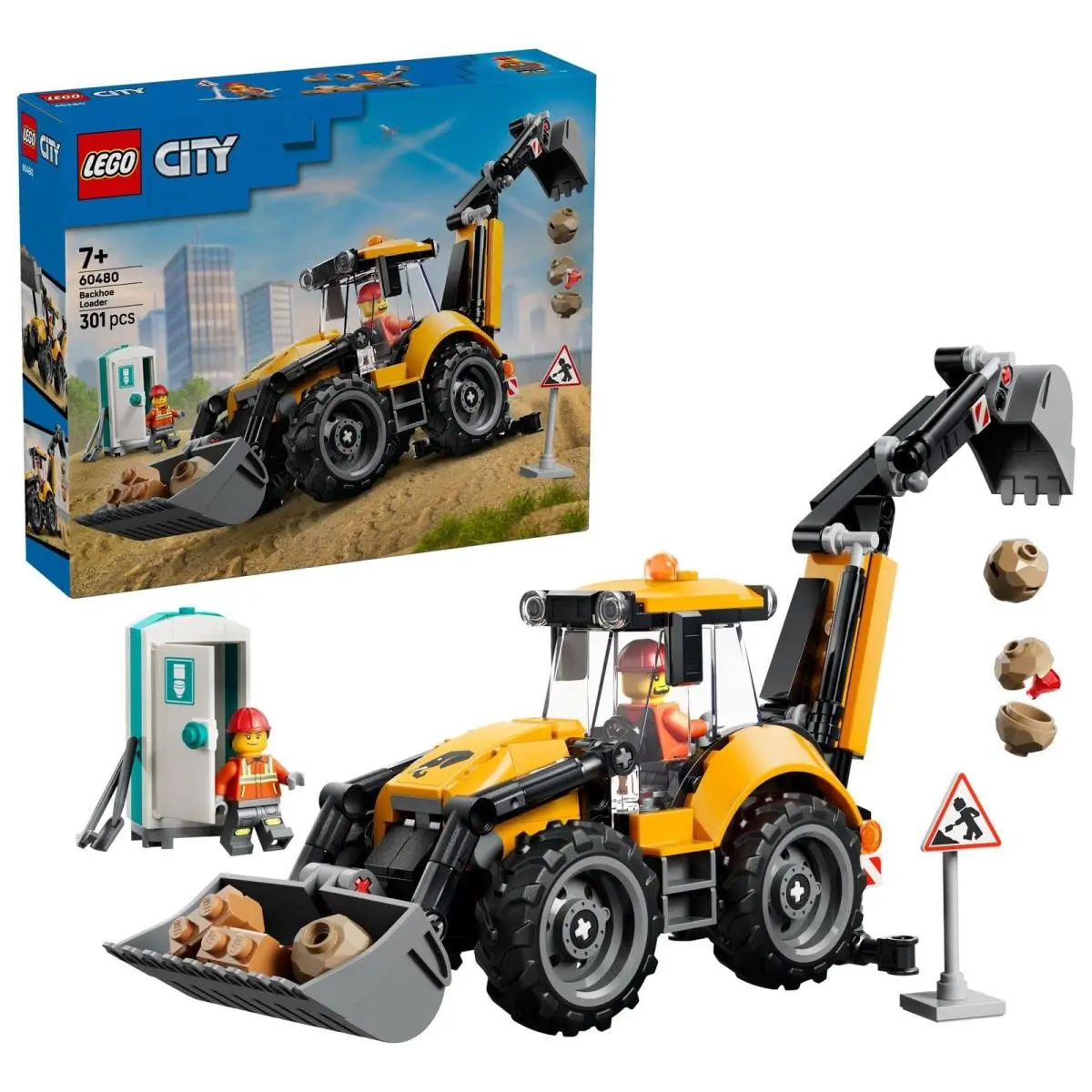 Lego City Yellow Backhoe Loader - Construction Vehicle Toy - Tractor w/ 2 Minifi