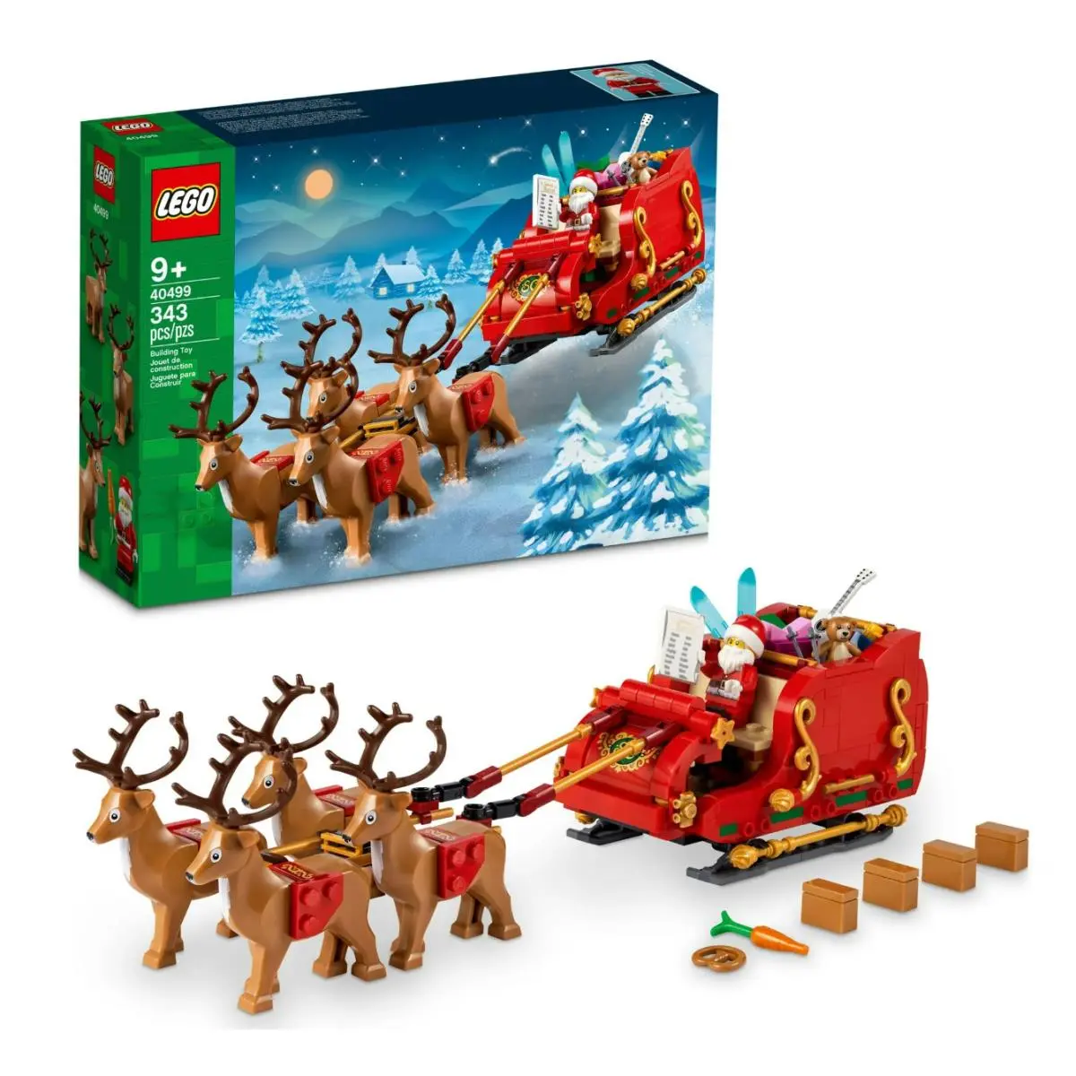 Lego Santa Sleigh Christmas Toy Set with Reindeer Santa Figurine 40499