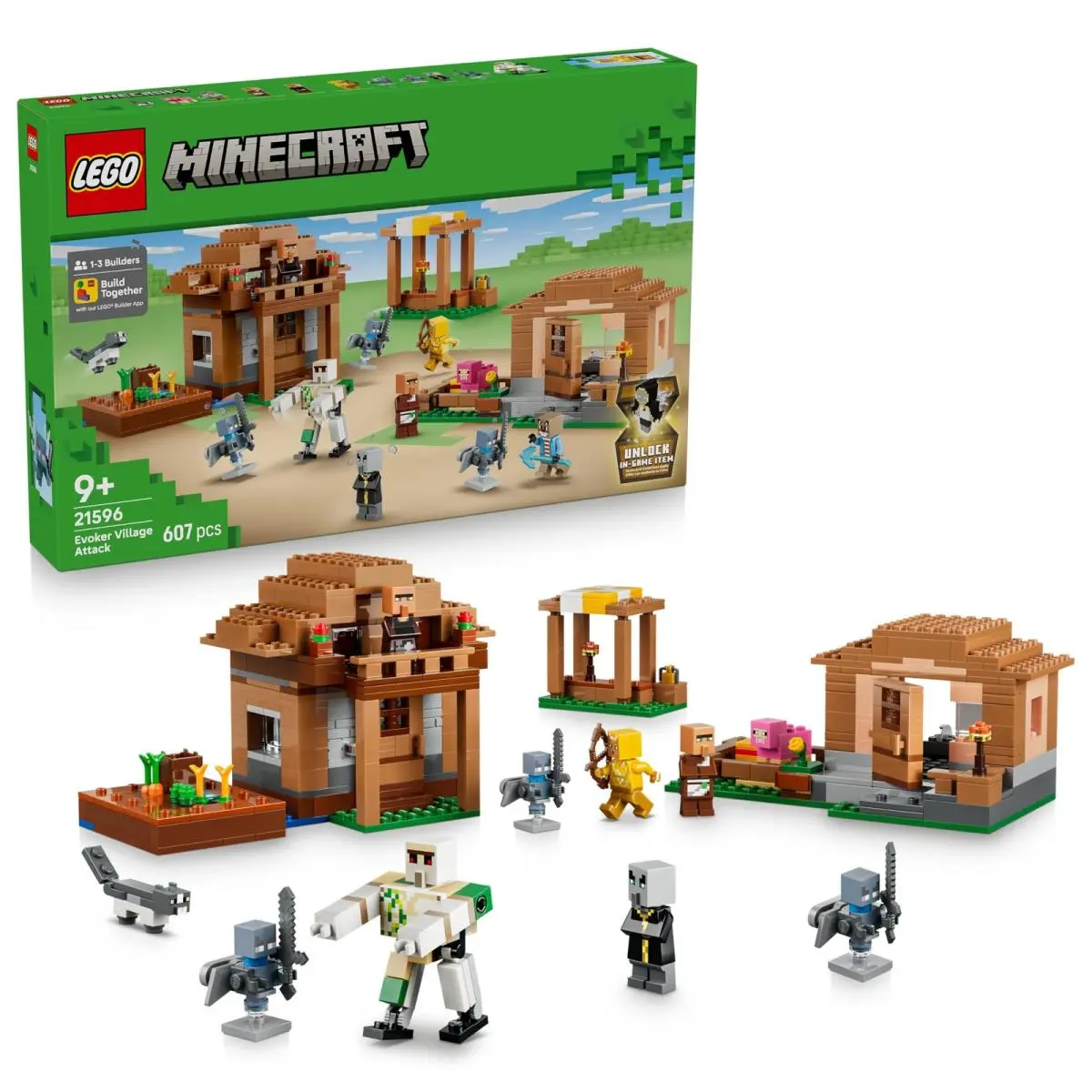 Lego Minecraft Evoker Village Attack Toy - House Model W/garden 11 Figures Incl