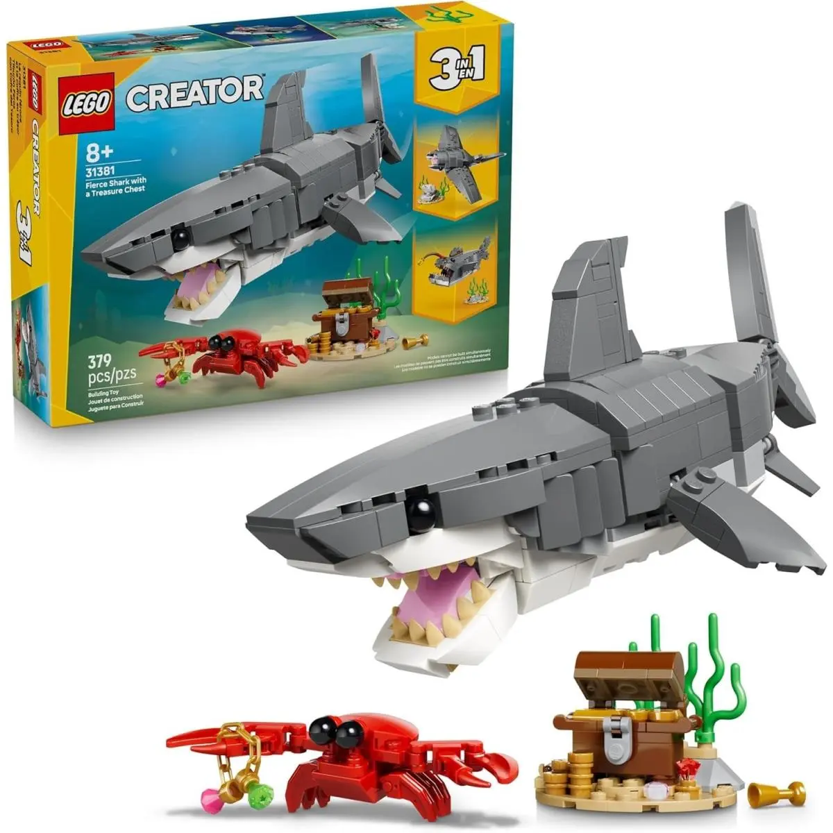 Lego Creator 3 in 1 Fierce Shark with a Treasure Chest Shark Fish or Manta Ray