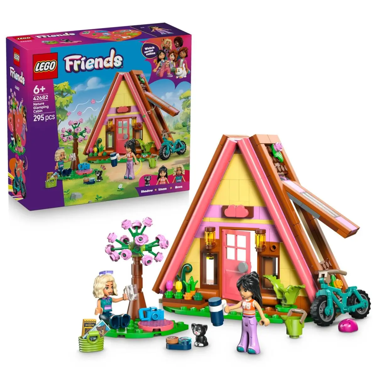 Lego Friends Nature Glamping Cabin - Miniature House Toy w/ 2 Mini Dolls Cat Fi
