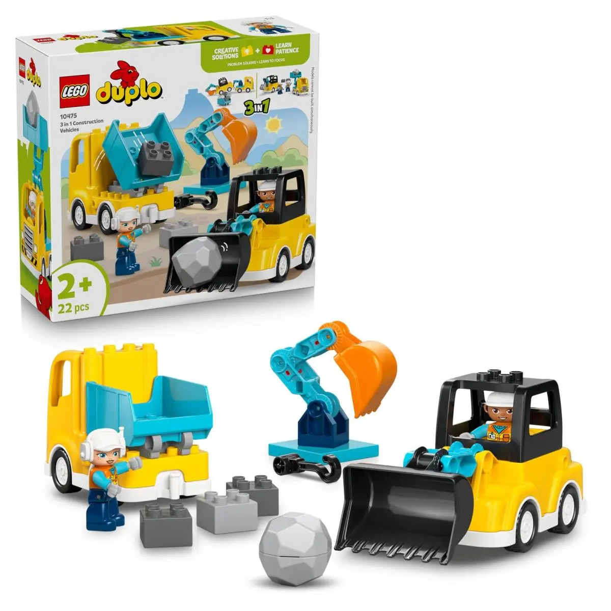 Lego Duplo 3 in 1 Construction Vehicles - Educational Montessori Toy For Toddler