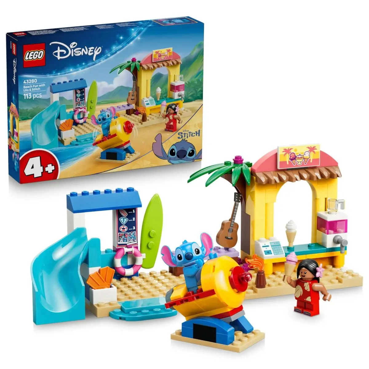 Lego Disney Beach Fun with Lilo Stitch - Educational Toy w/ 2 Shops Spacesh