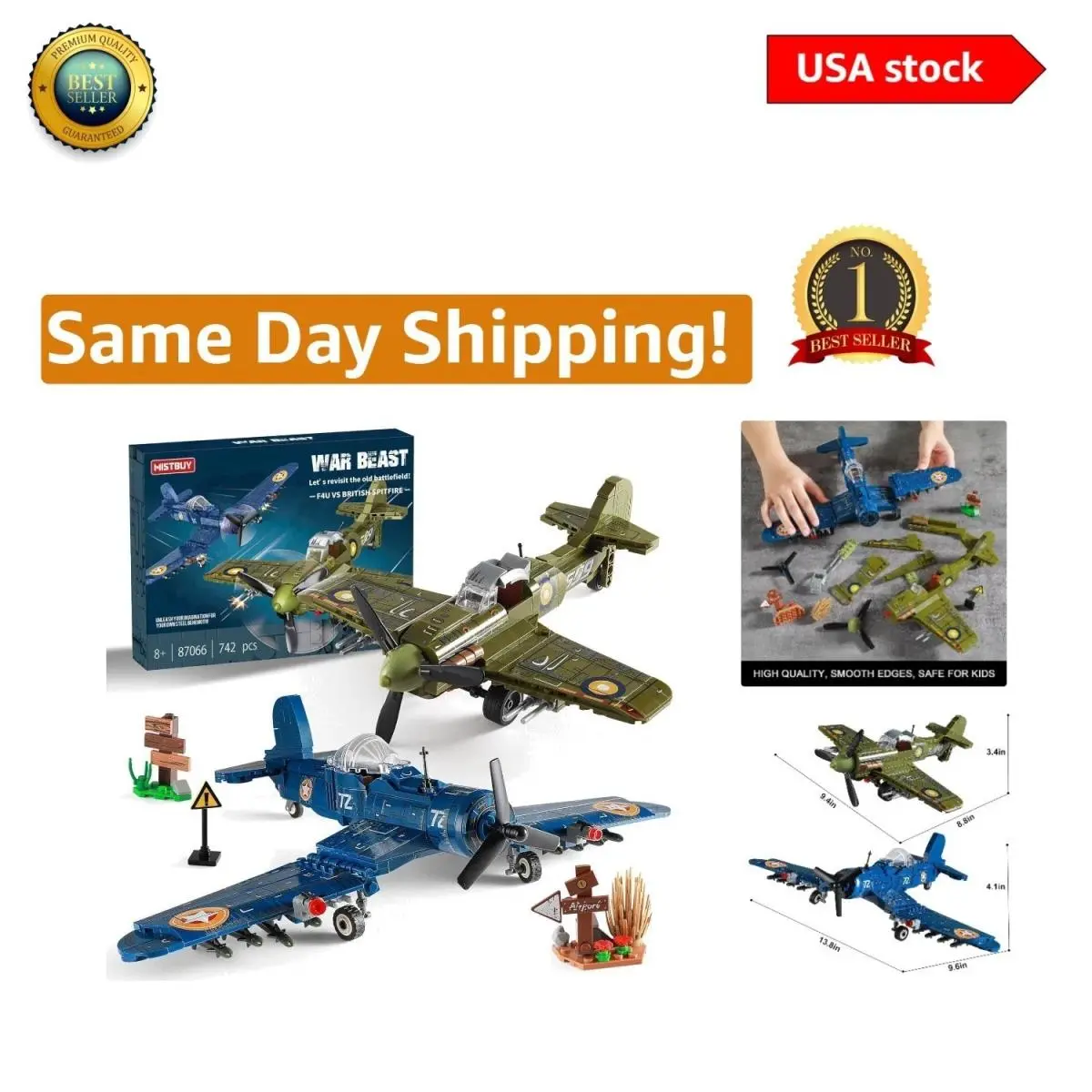 Adventure Awaits 742-Piece WW2 Fighter Jet Model Kit For Kids F4U Spitfire