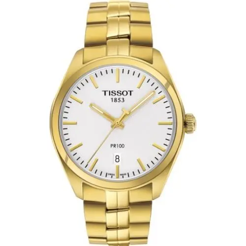 Tissot T-classic PR 100 Gold Strap White Dial Men`s Watch T1014103303100