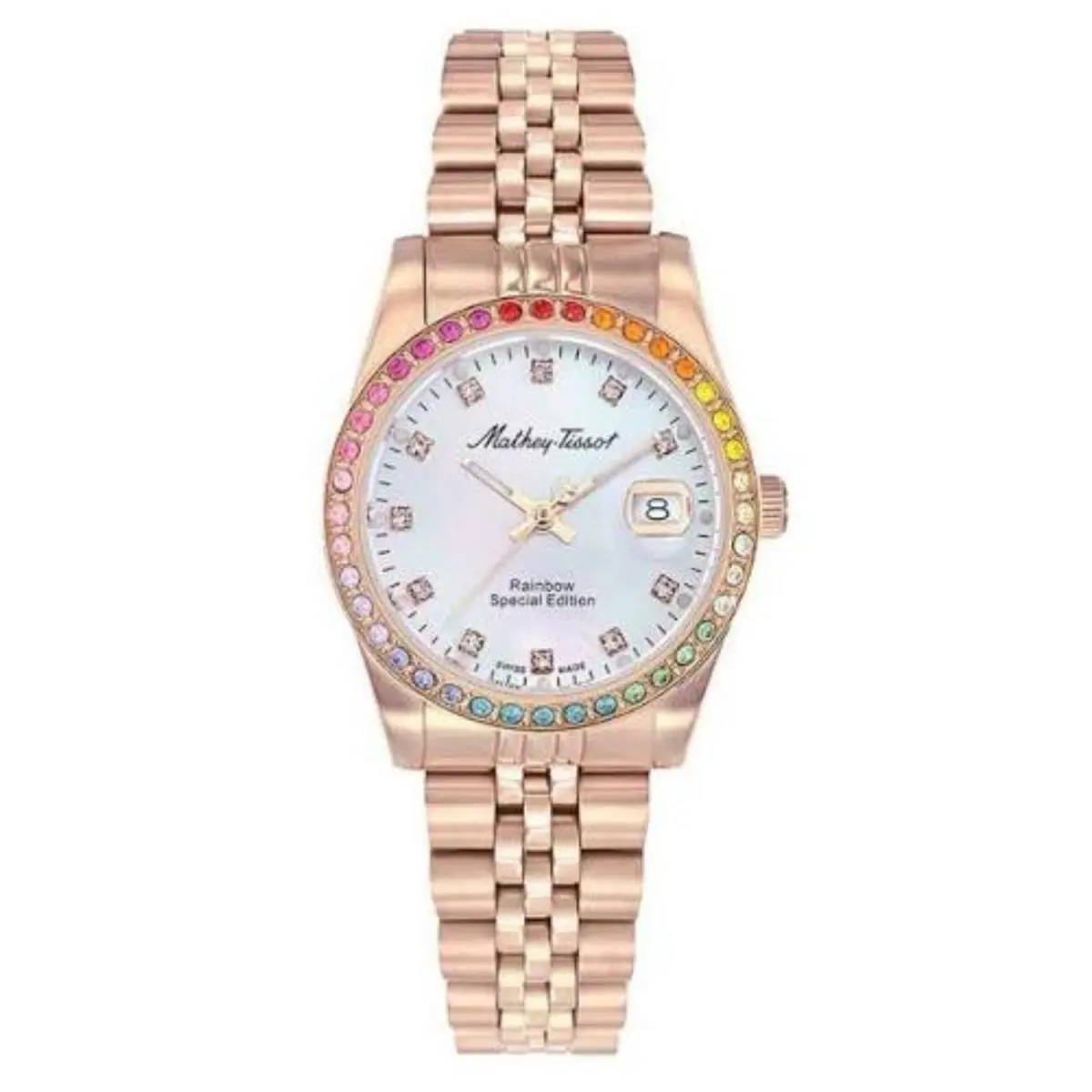 Mathey Tissot Women`s Rainbow White Dial Watch - D809PQI - Dial: White, Band: Rose gold