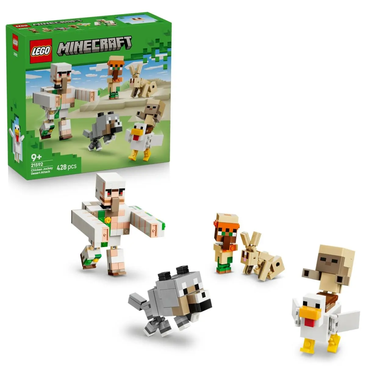 Lego Minecraft Chicken Jockey Desert Attack Toy - 6 Figures Incl. Iron Golem B